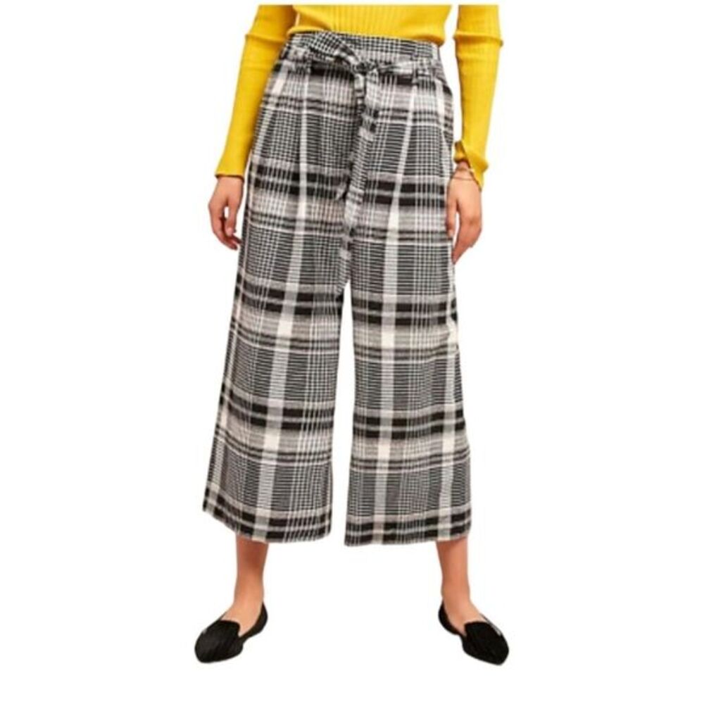 Anthropologie Women's Plaid Cropped Wide-Leg‎ Pants Size 4 Multicolor